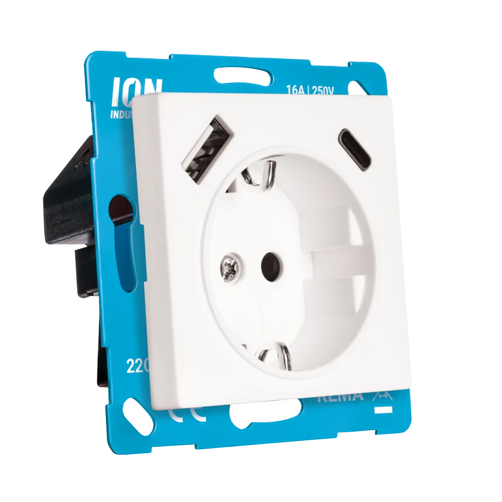 Wandcontactdoos RA USB A + USB C met Aanraakbeveiliging V1/J1 Alpin Wit