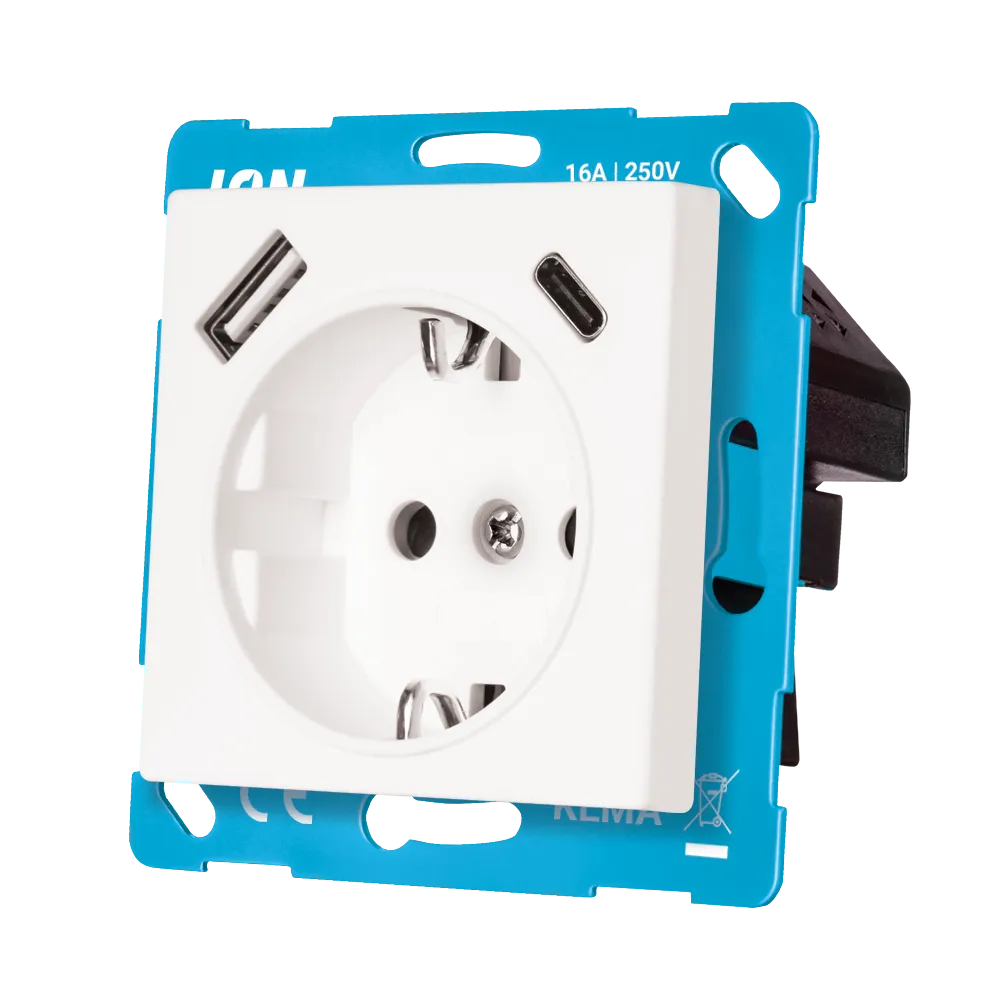 Wandcontactdoos RA USB A + USB C met Aanraakbeveiliging V1/J1 Alpin Wit
