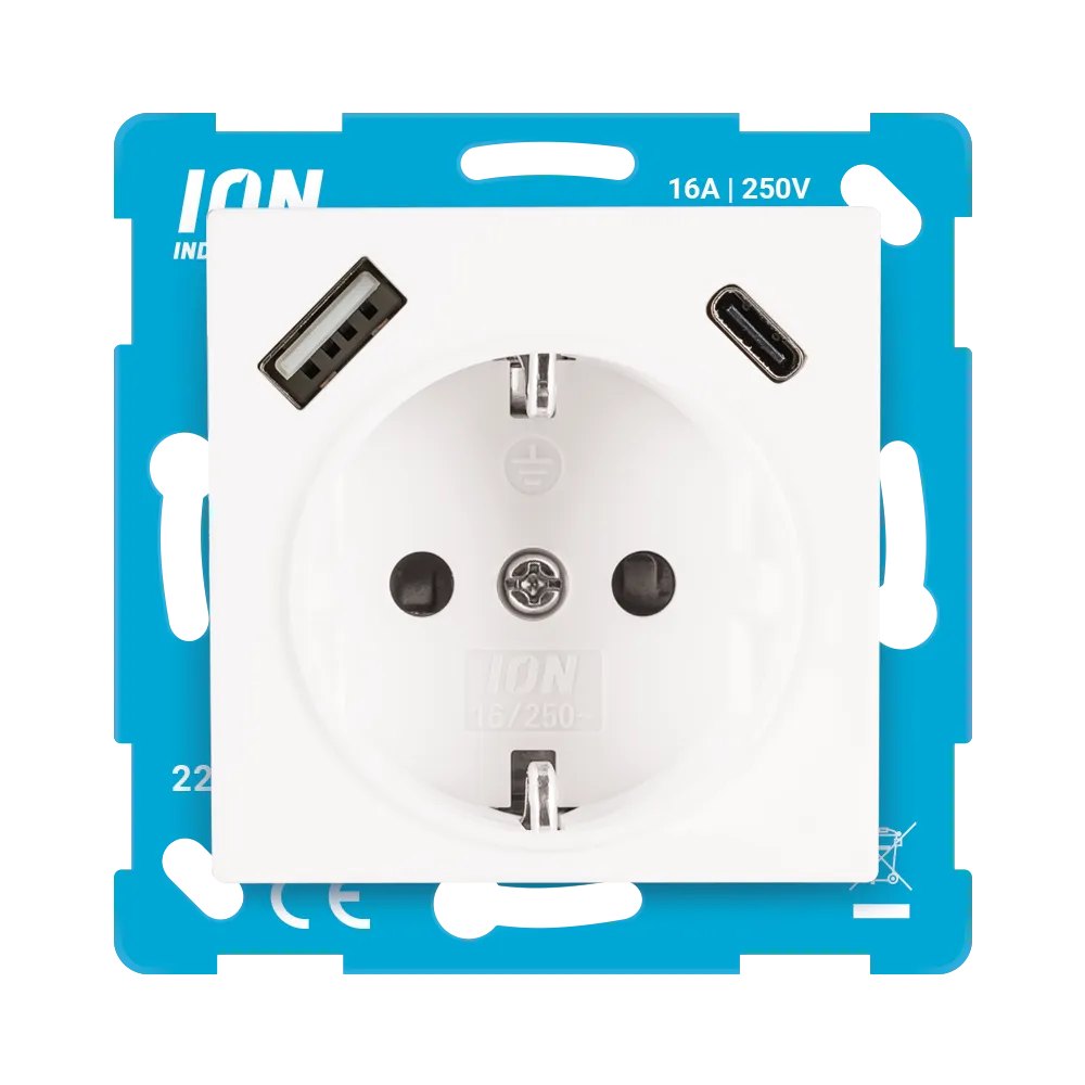 Wandcontactdoos RA USB A + USB C met Aanraakbeveiliging V1/J1 Alpin Wit