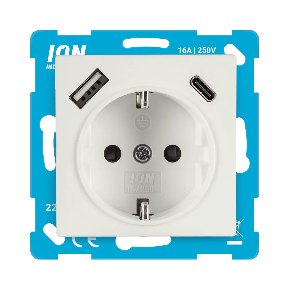 Wandcontactdoos RA USB A + USB C met Aanraakbeveiliging V1/J1 Mat Alpin Wit