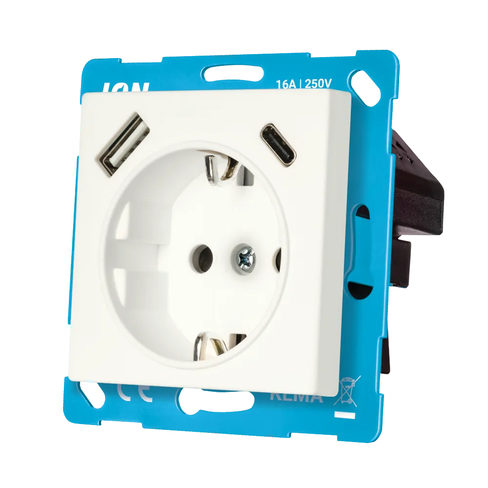 Wandcontactdoos RA USB A + USB C met Aanraakbeveiliging V1/J1 Mat Alpin Wit