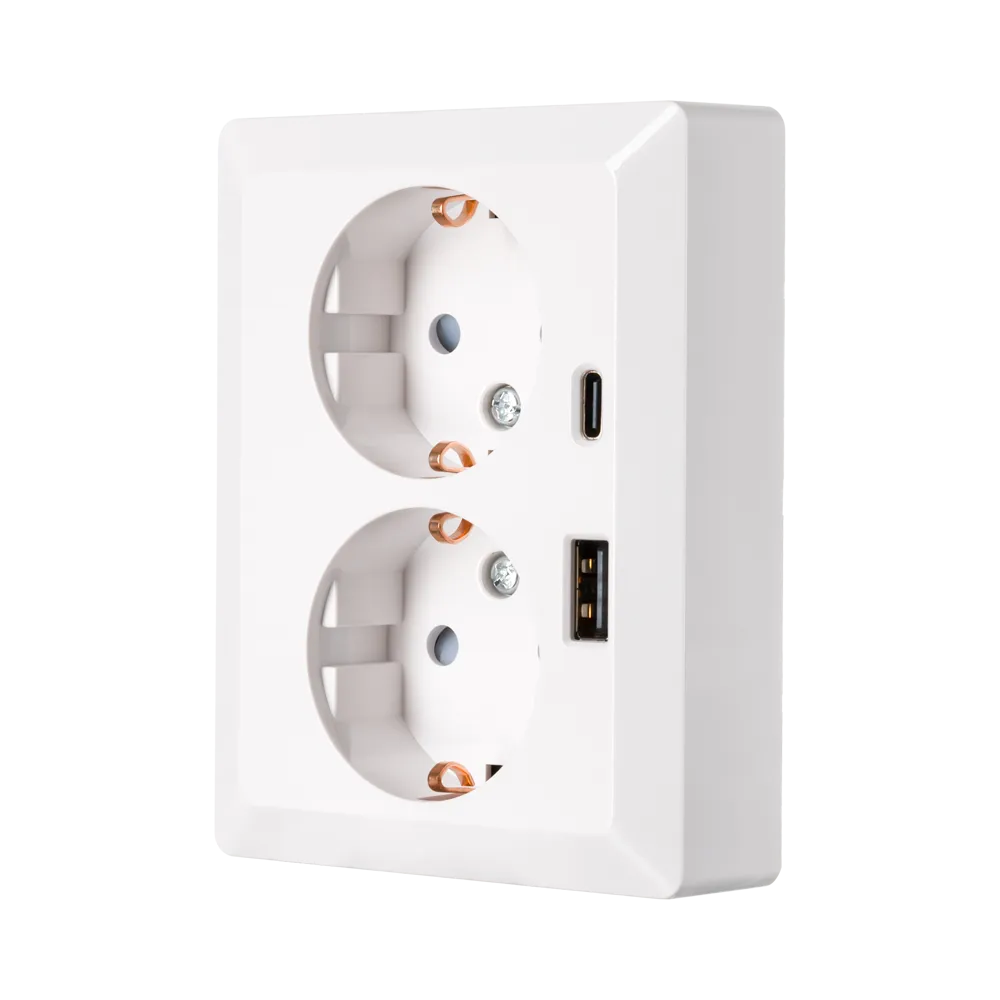 Wandcontactdoos Half Opbouw 2-voudig RA USB A + USB C Alpin Wit