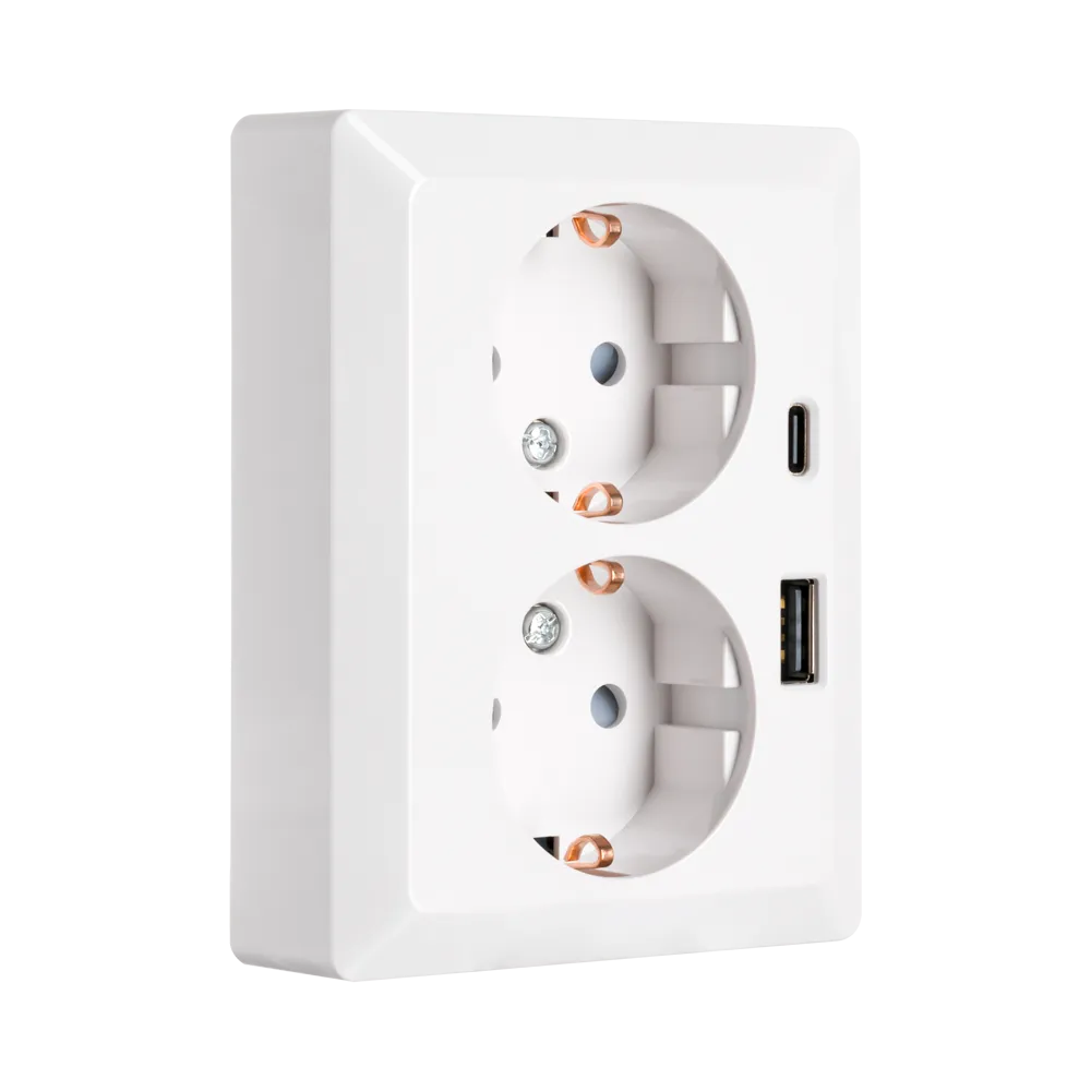 Wandcontactdoos Half Opbouw 2-voudig RA USB A + USB C Alpin Wit