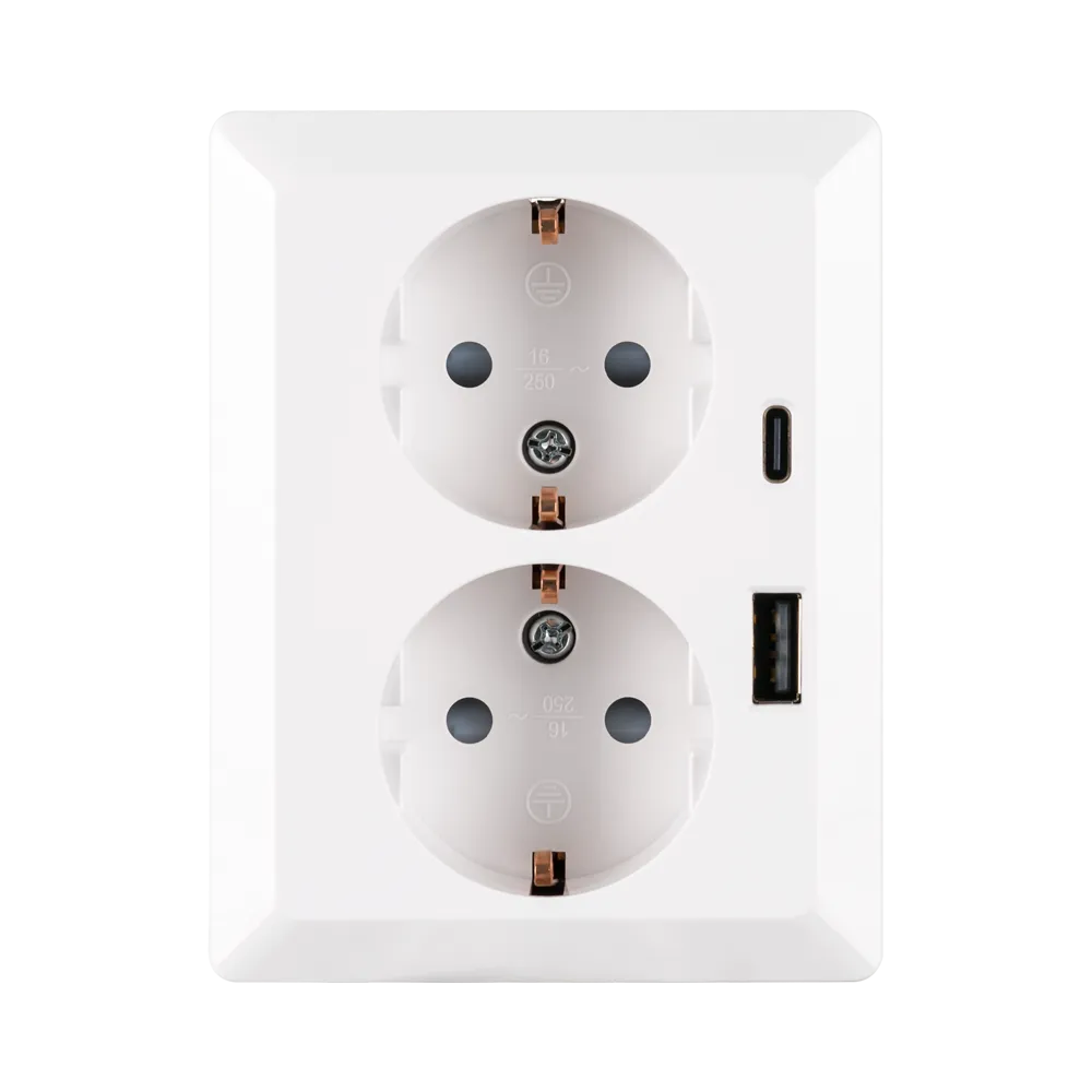 Wandcontactdoos Half Opbouw 2-voudig RA USB A + USB C Alpin Wit