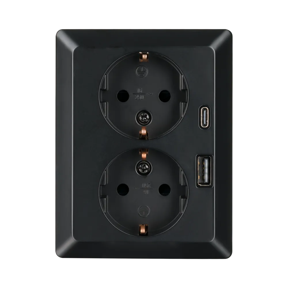Wandcontactdoos Half Opbouw 2-voudig RA USB A + USB C Mat Zwart