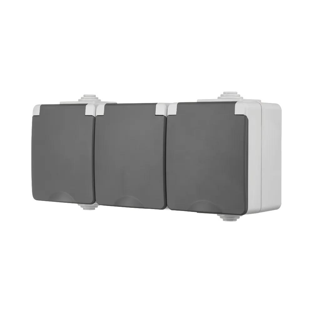 Opbouw Wandcontactdoos 3-voudig IP55 Grijs