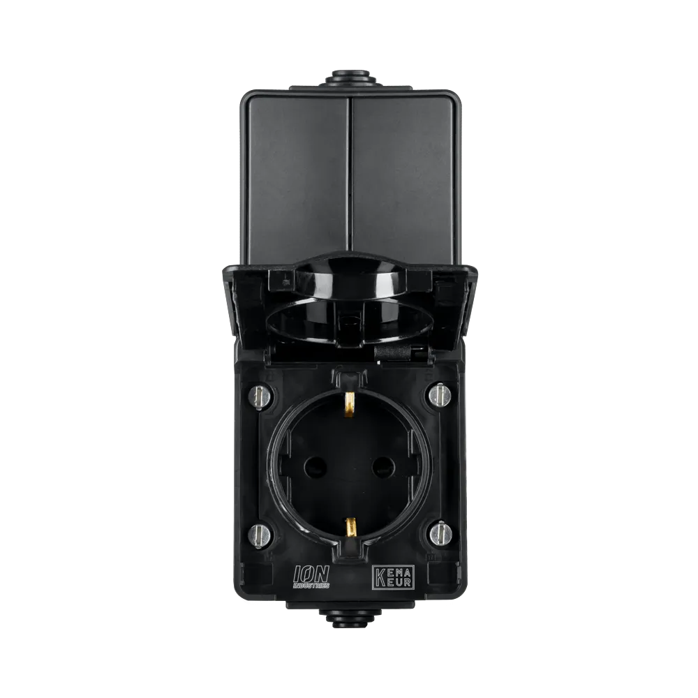 Opbouw Combinatie Verticaal Wandcontactdoos en Serieschakelaar IP55 Zwart