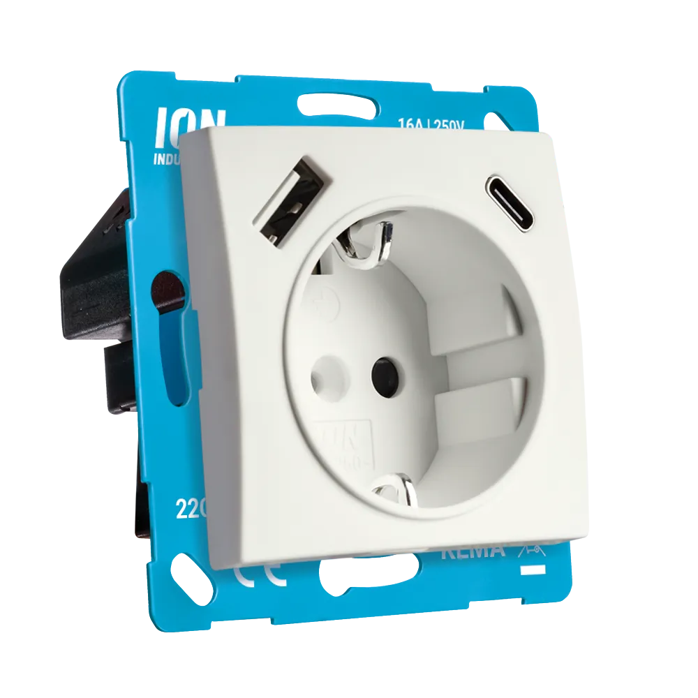 Wandcontactdoos RA USB A + USB C met Aanraakbeveiliging E1 Mat Alpin Wit