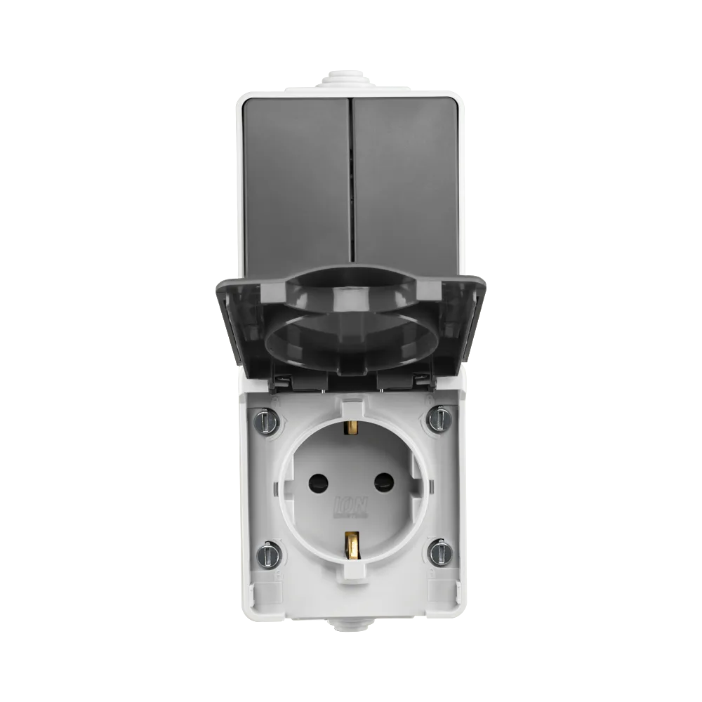 Opbouw Combinatie Verticaal Wandcontactdoos en Serieschakelaar IP55 Grijscontactdoos en Serieschakelaar IP55 Grijs