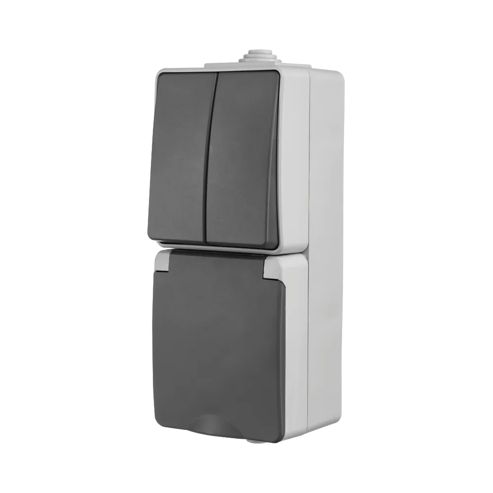 Opbouw Combinatie Verticaal Wandcontactdoos en Serieschakelaar IP55 Grijscontactdoos en Serieschakelaar IP55 Grijs