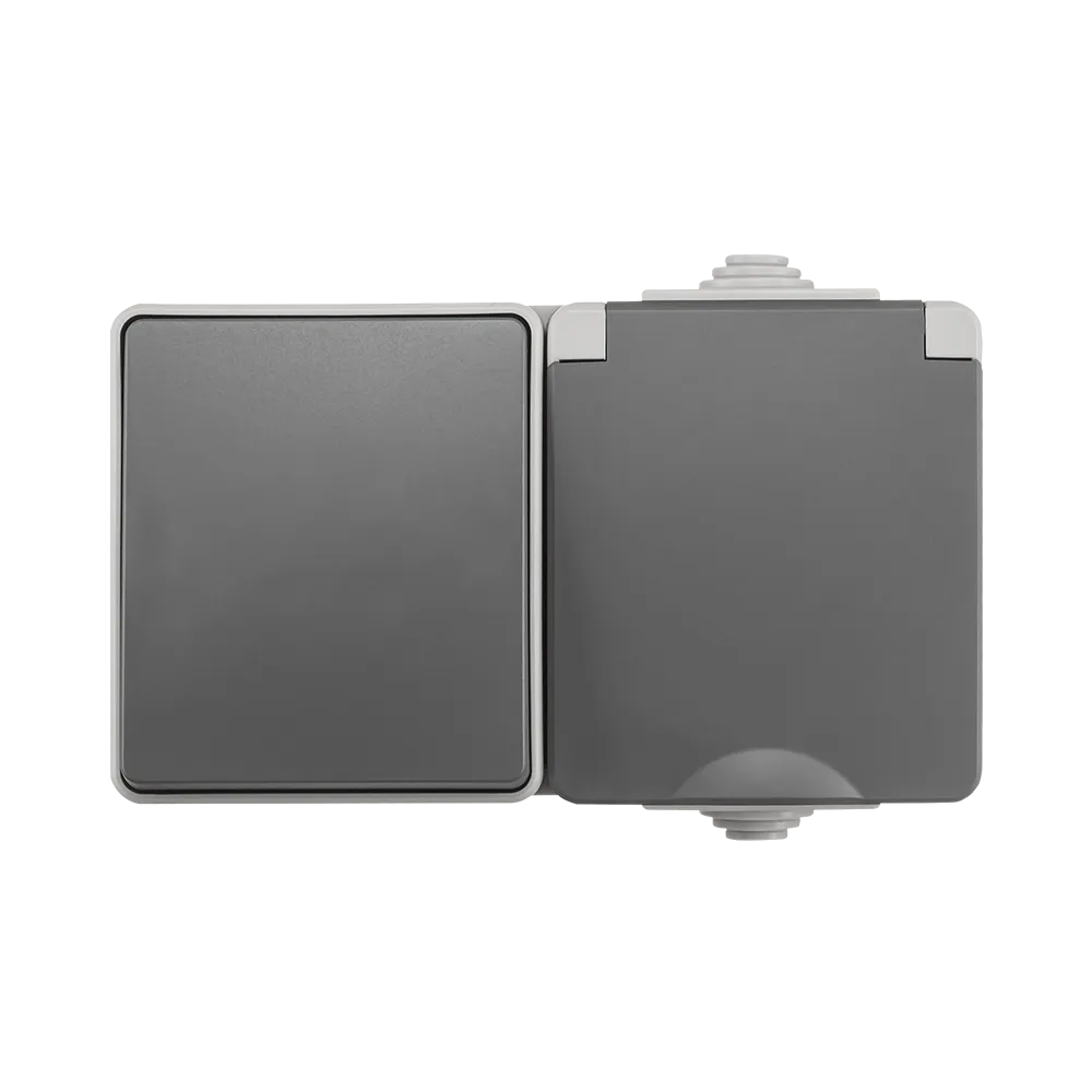 Opbouw Combinatie Wandcontactdoos en Wisselschakelaar IP55 Grijs