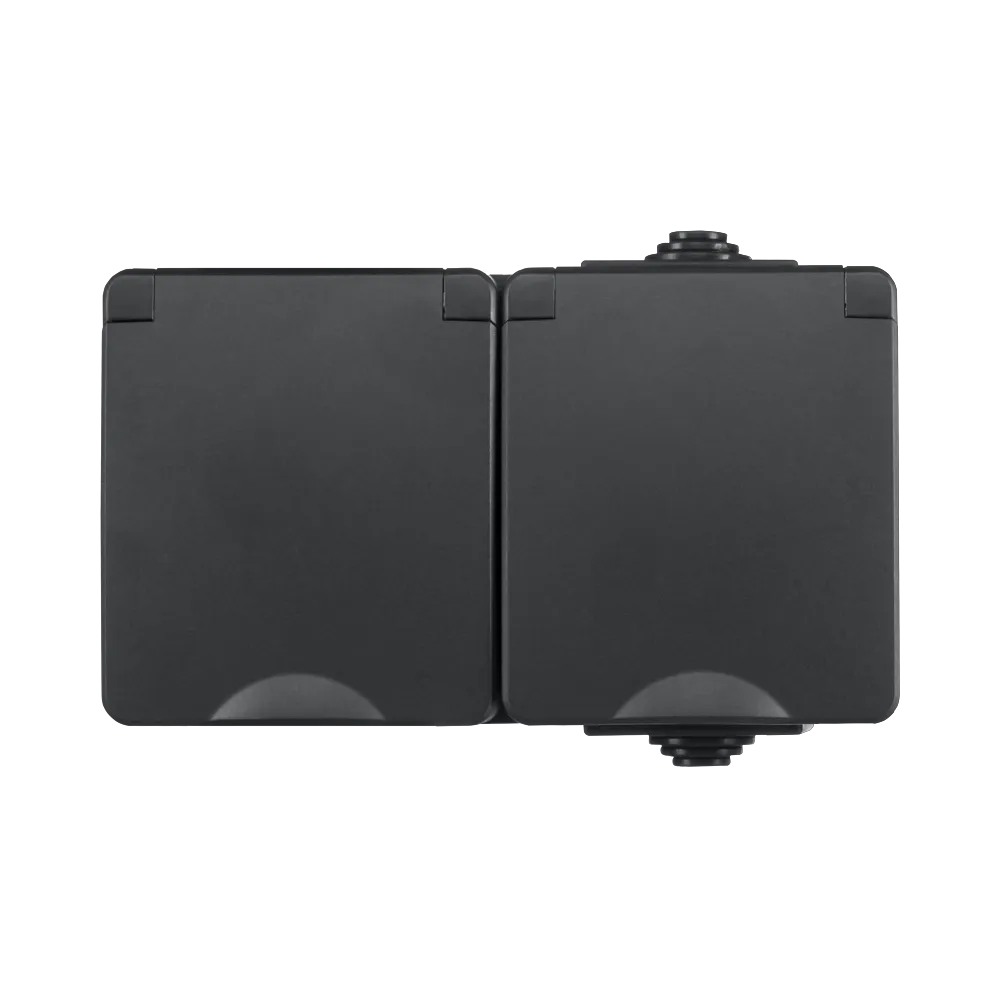 Opbouw Wandcontactdoos 2-voudig IP55 Zwart