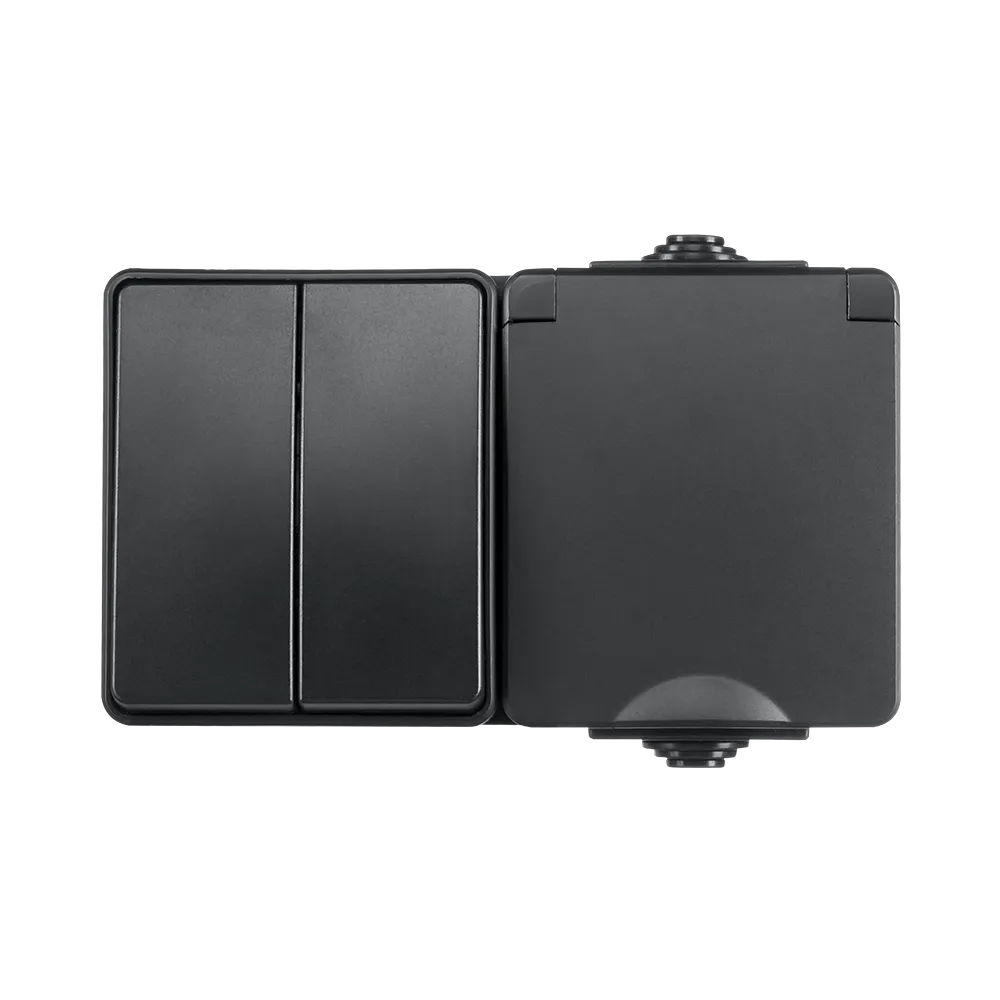 Opbouw Combinatie Horizontaal Wandcontactdoos en Serieschakelaar IP55 Zwart