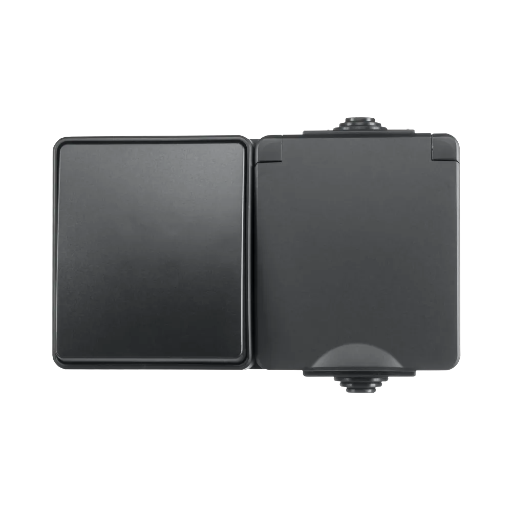 Opbouw Combinatie Horizontaal Wandcontactdoos en Wisselschakelaar IP55 Zwart