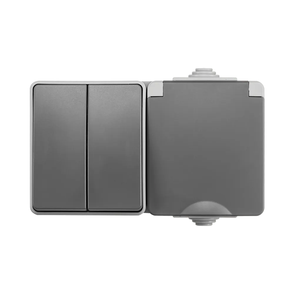 Opbouw Combinatie Horizontaal Wandcontactdoos en Serieschakelaar IP55 Grijs